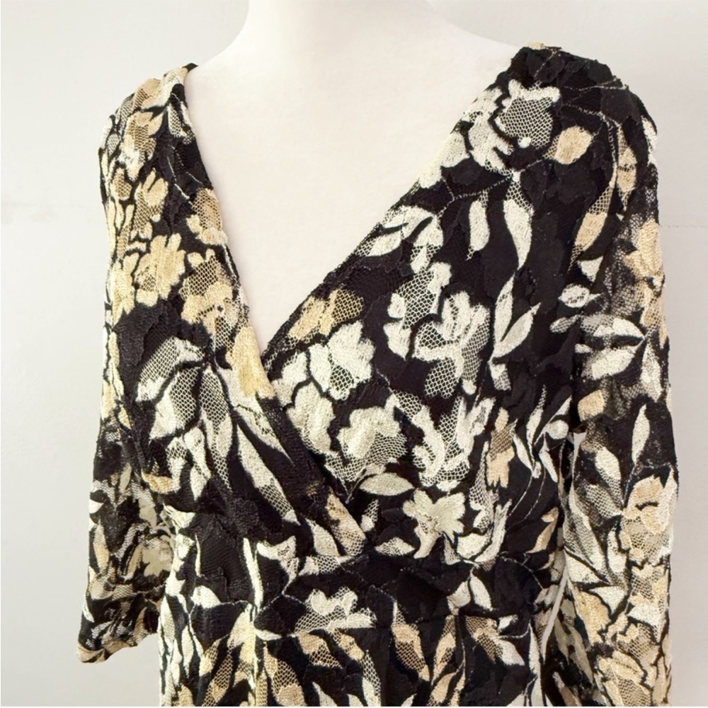 Vintage Women Y2K Dark Floral Lace Asymmetrical Babydoll Top Large Office Casual - Picture 2 of 8